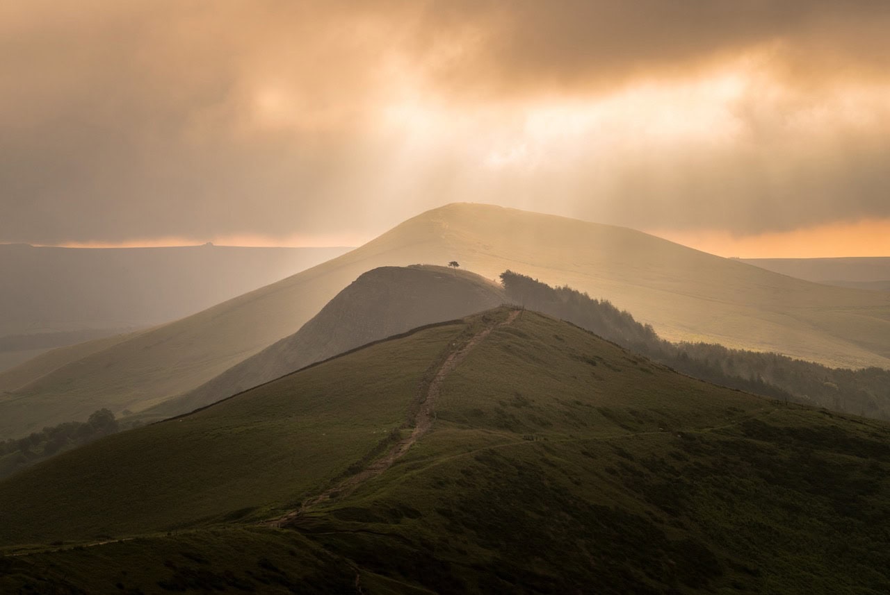 Morning light dancing on the great ridge from Mam Tor